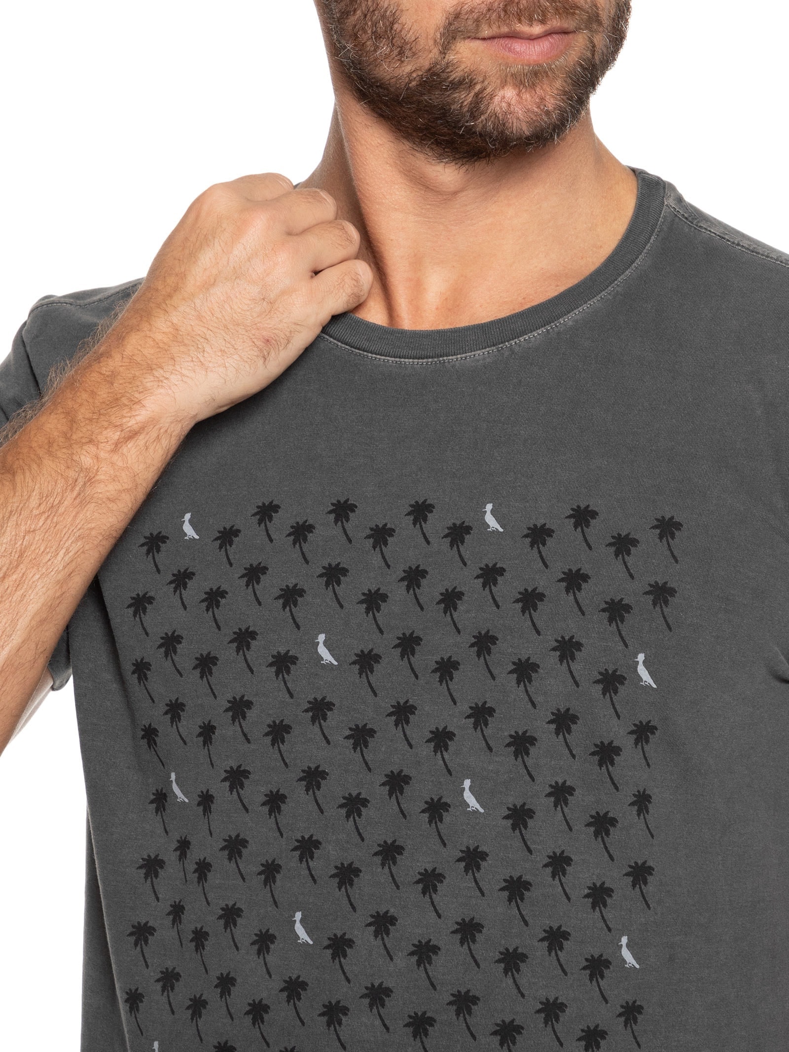Camiseta Masculina Estampada Pica Pau Coqueiros Cinza Reserva