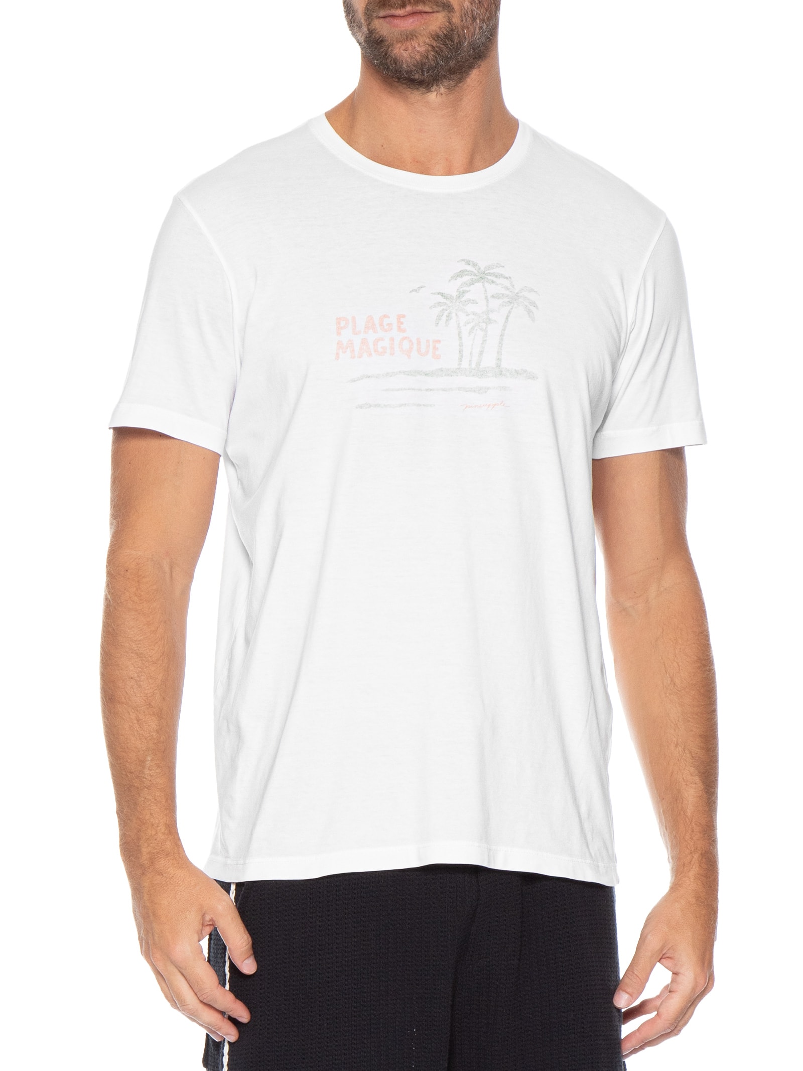 Camiseta Masculina Estampada Plage Magique Branco Pineapple