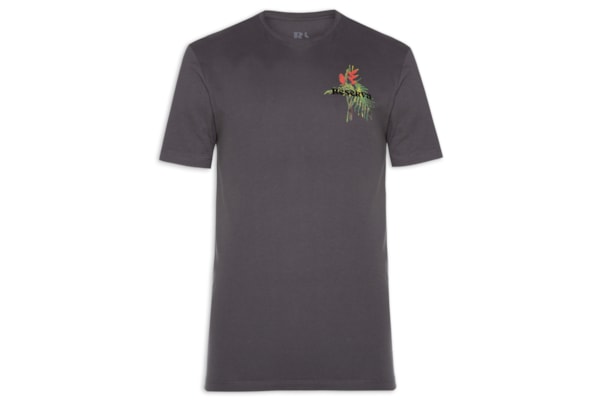 Camiseta Masculina Estampada Ramo Tropical - Cinza