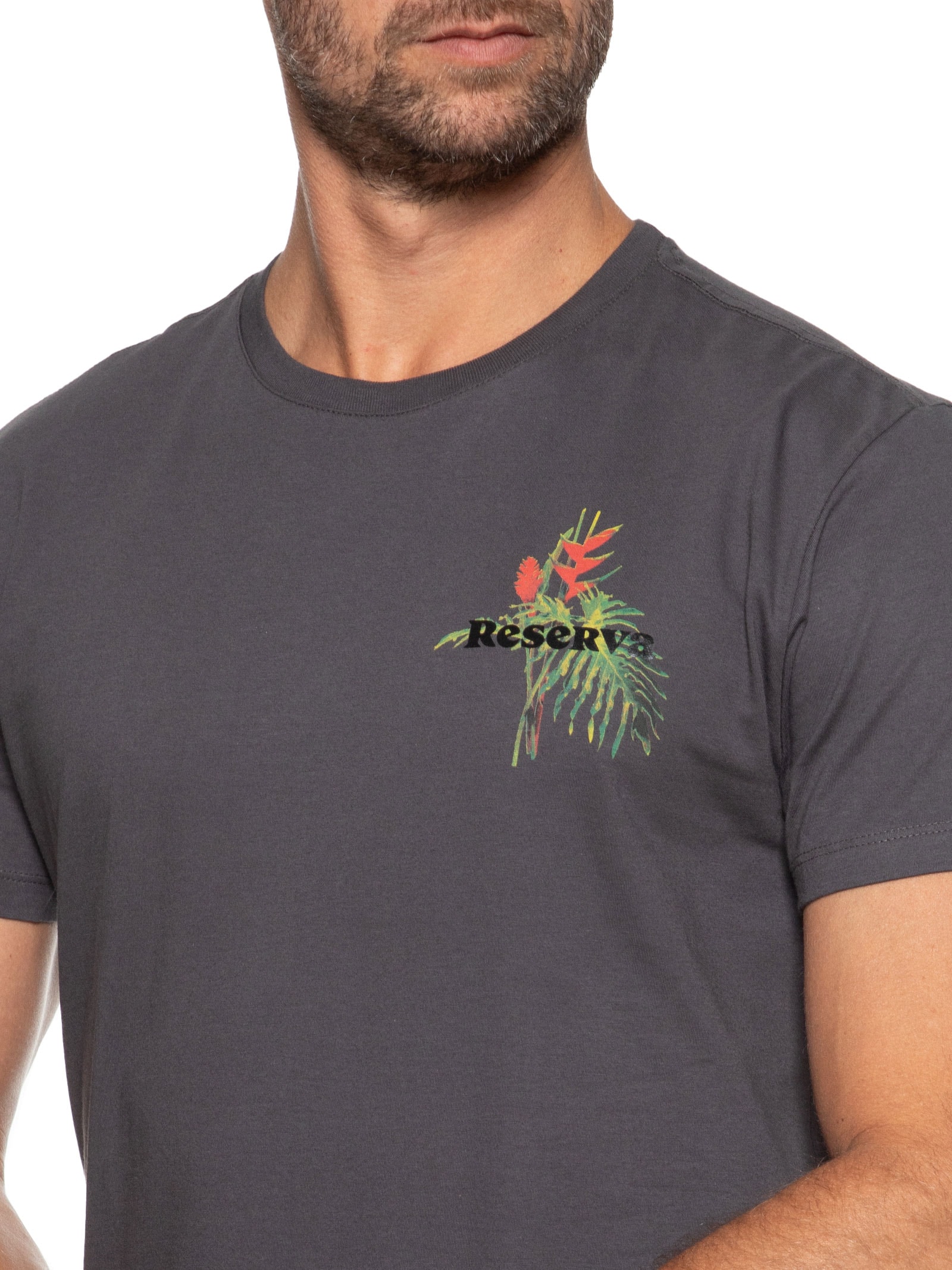 Camiseta Masculina Estampada Ramo Tropical Cinza Reserva