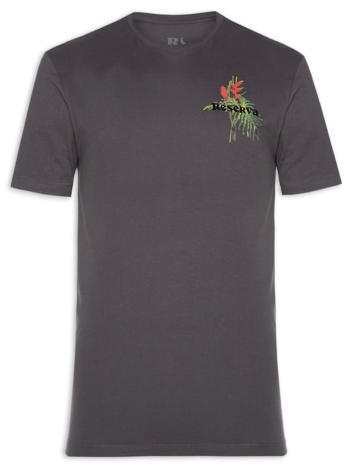 Camiseta Masculina Estampada Ramo Tropical - Cinza