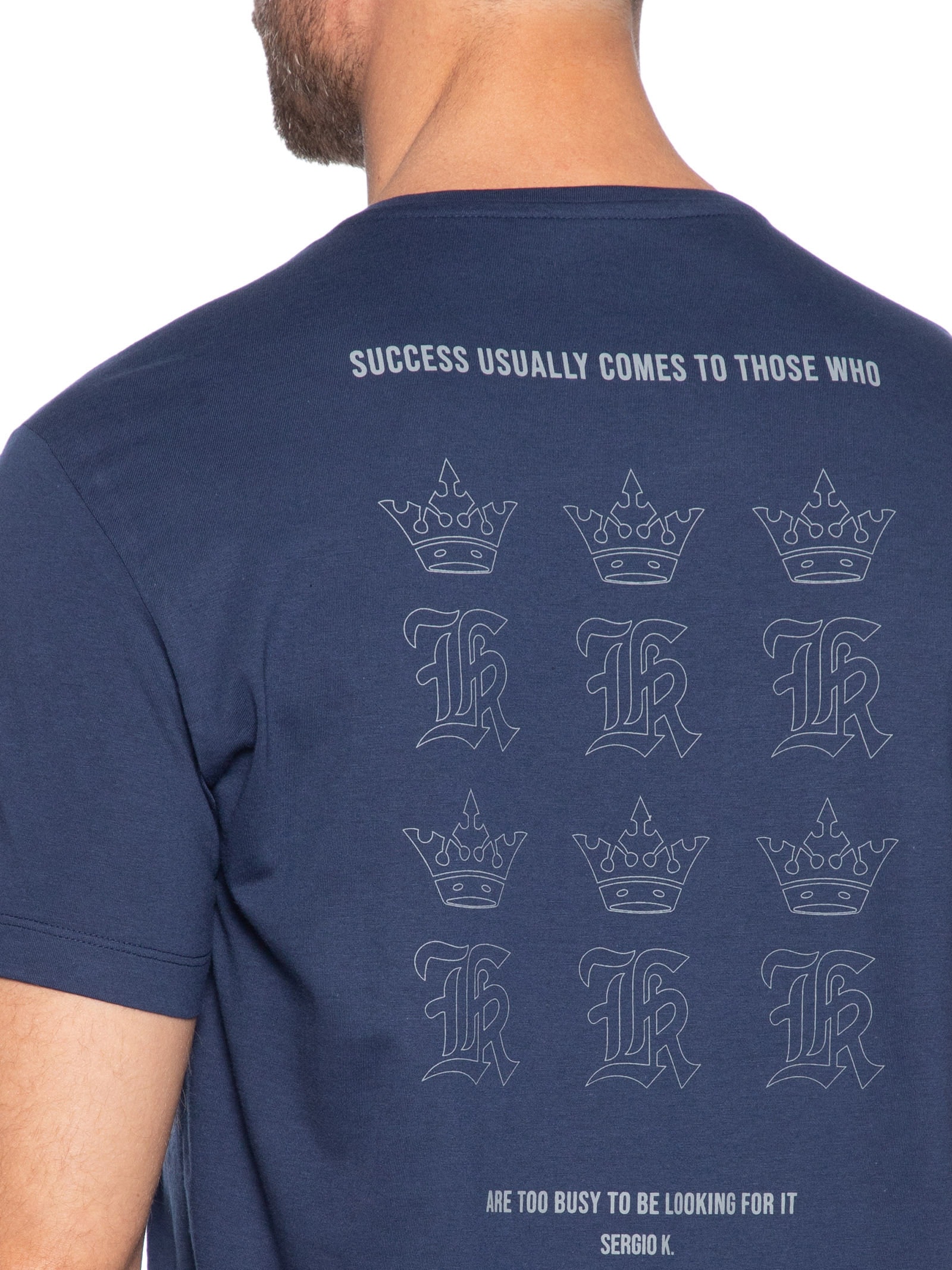 Camiseta Masculina Estampada Repeat Success Azul Sergio K