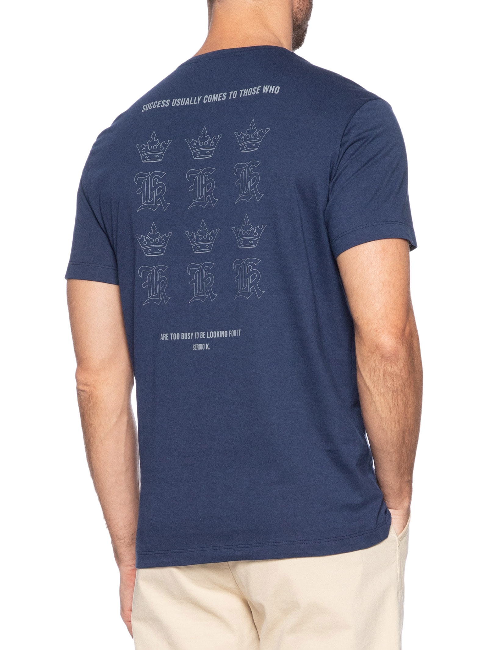 Camiseta Masculina Estampada Repeat Success Azul Sergio K