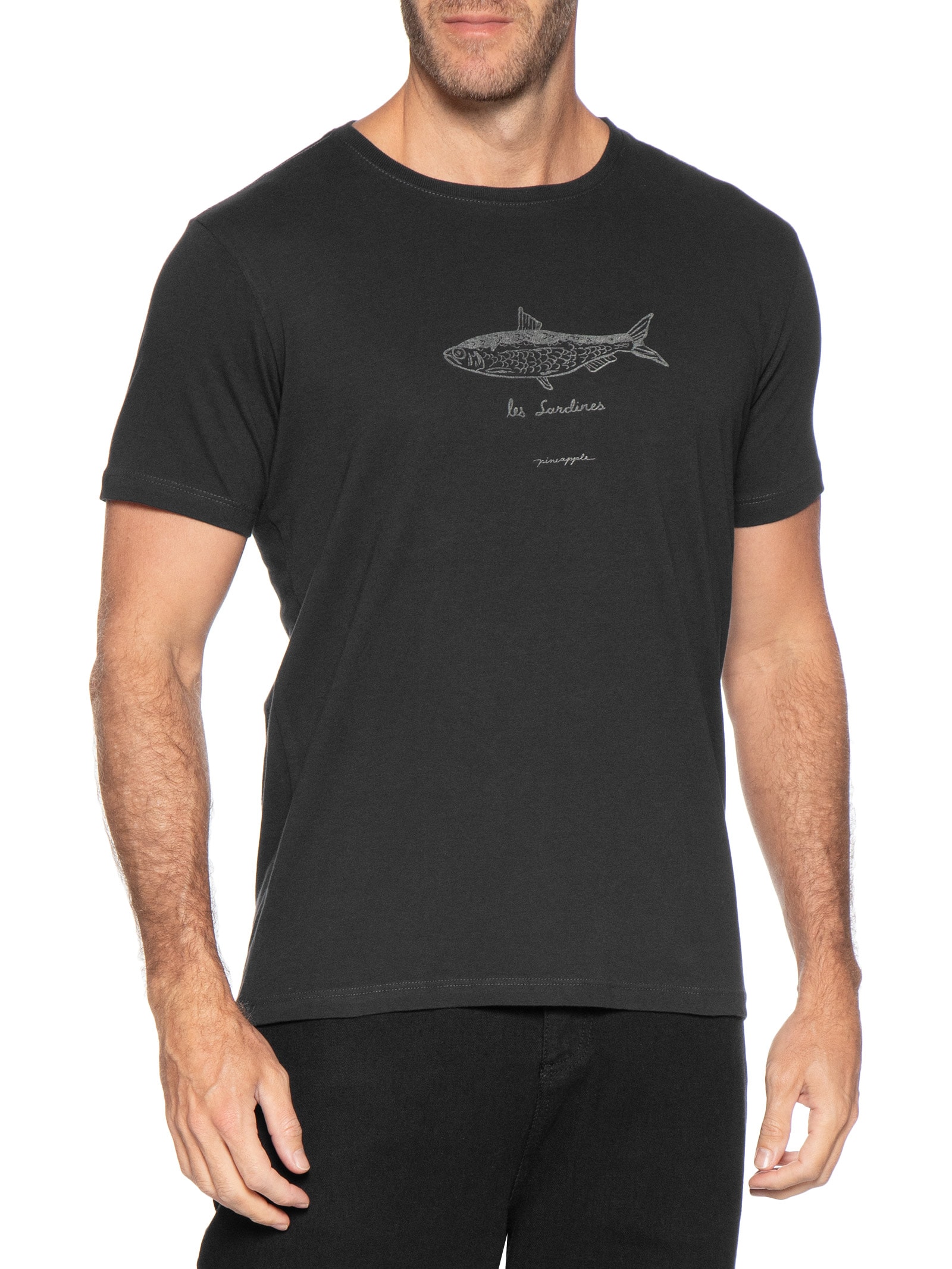 Camiseta Masculina Estampada Sardines Preto Pineapple