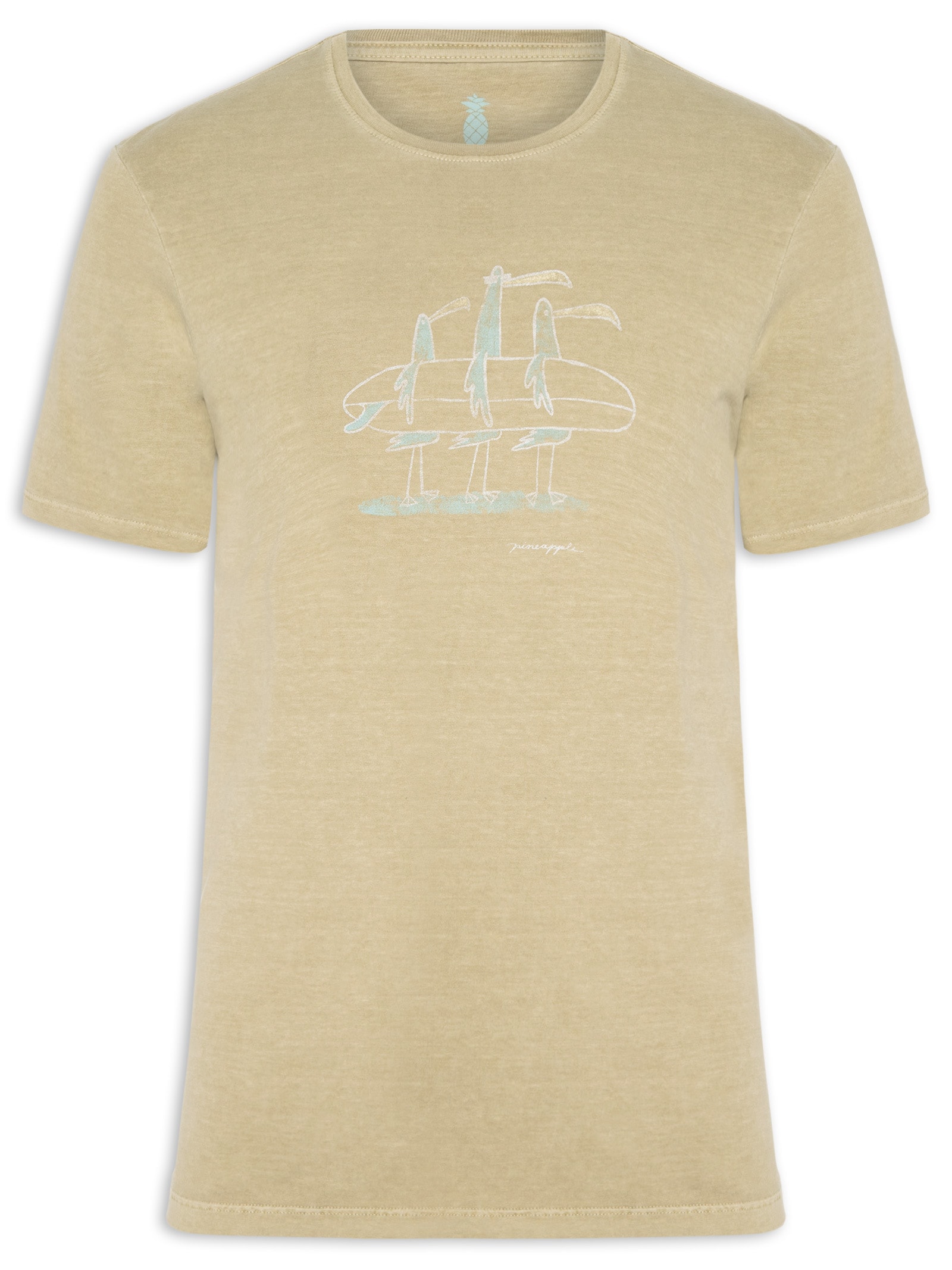 Camiseta Masculina Estampada Seagulls Bege Pineapple