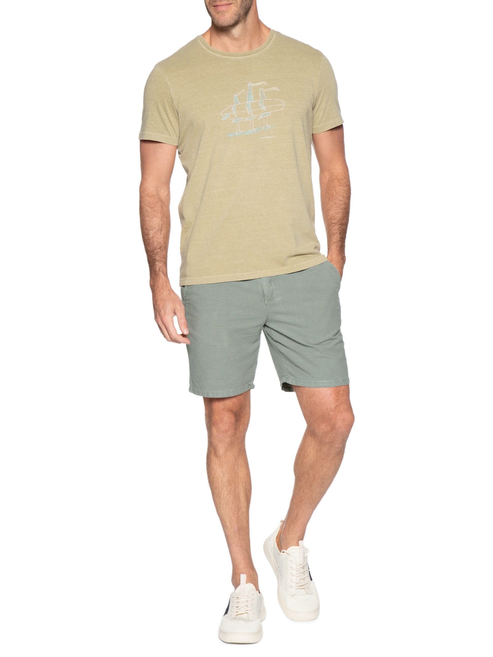 Camiseta Masculina Estampada Seagulls Bege Pineapple