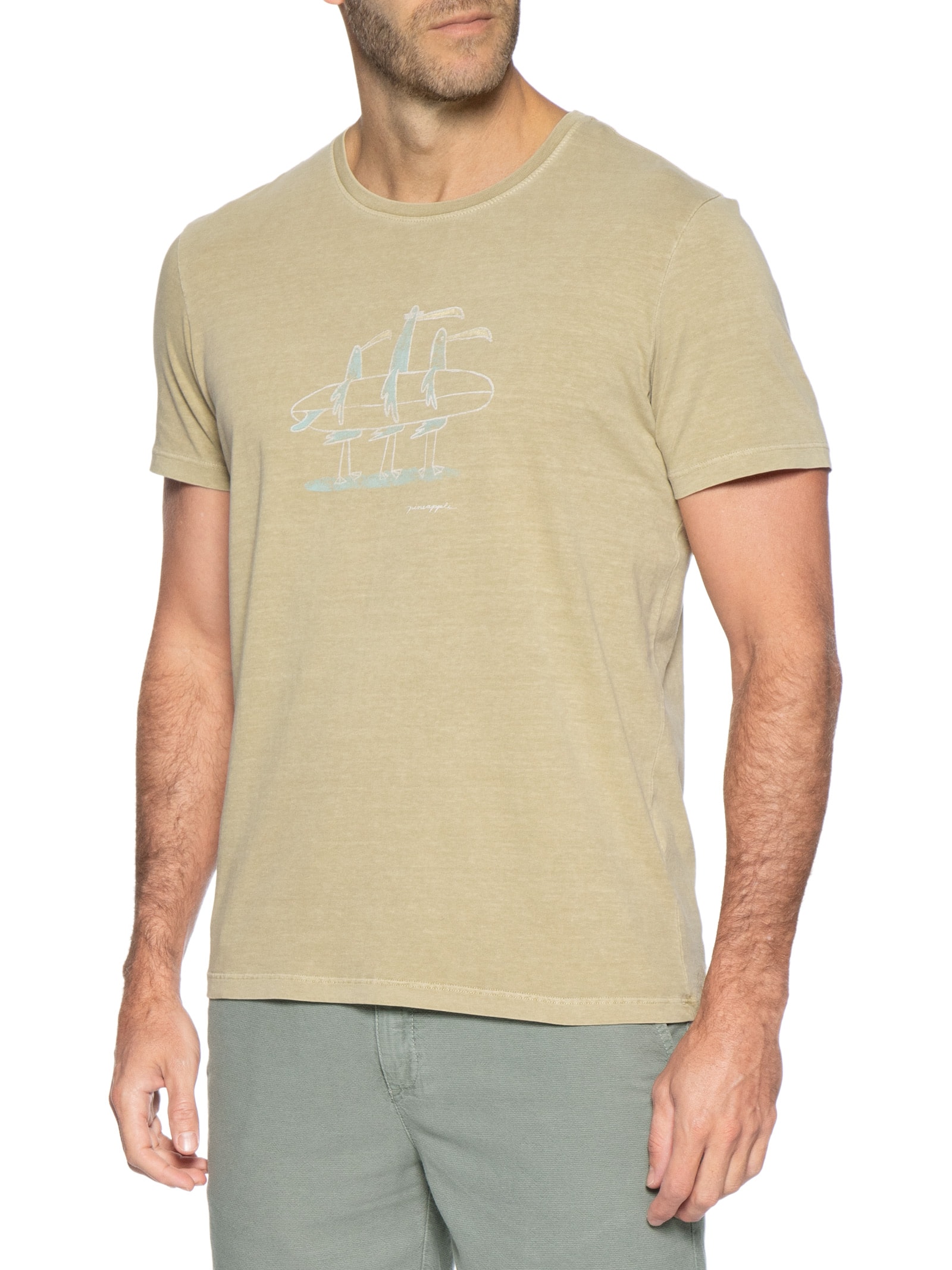 Camiseta Masculina Estampada Seagulls Bege Pineapple