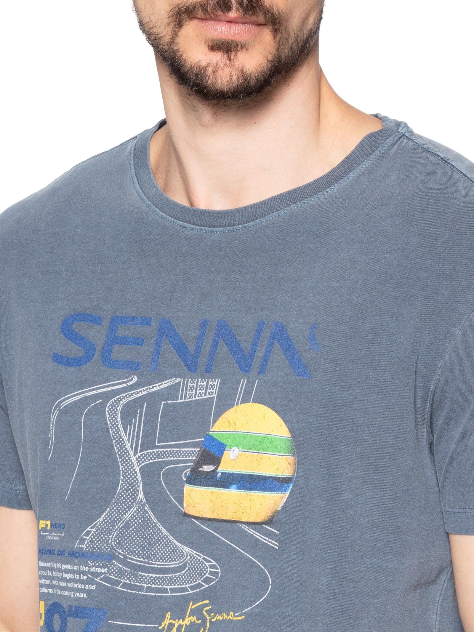 Camiseta Masculina Estampada Senna King Of Monaco Azul Reserva