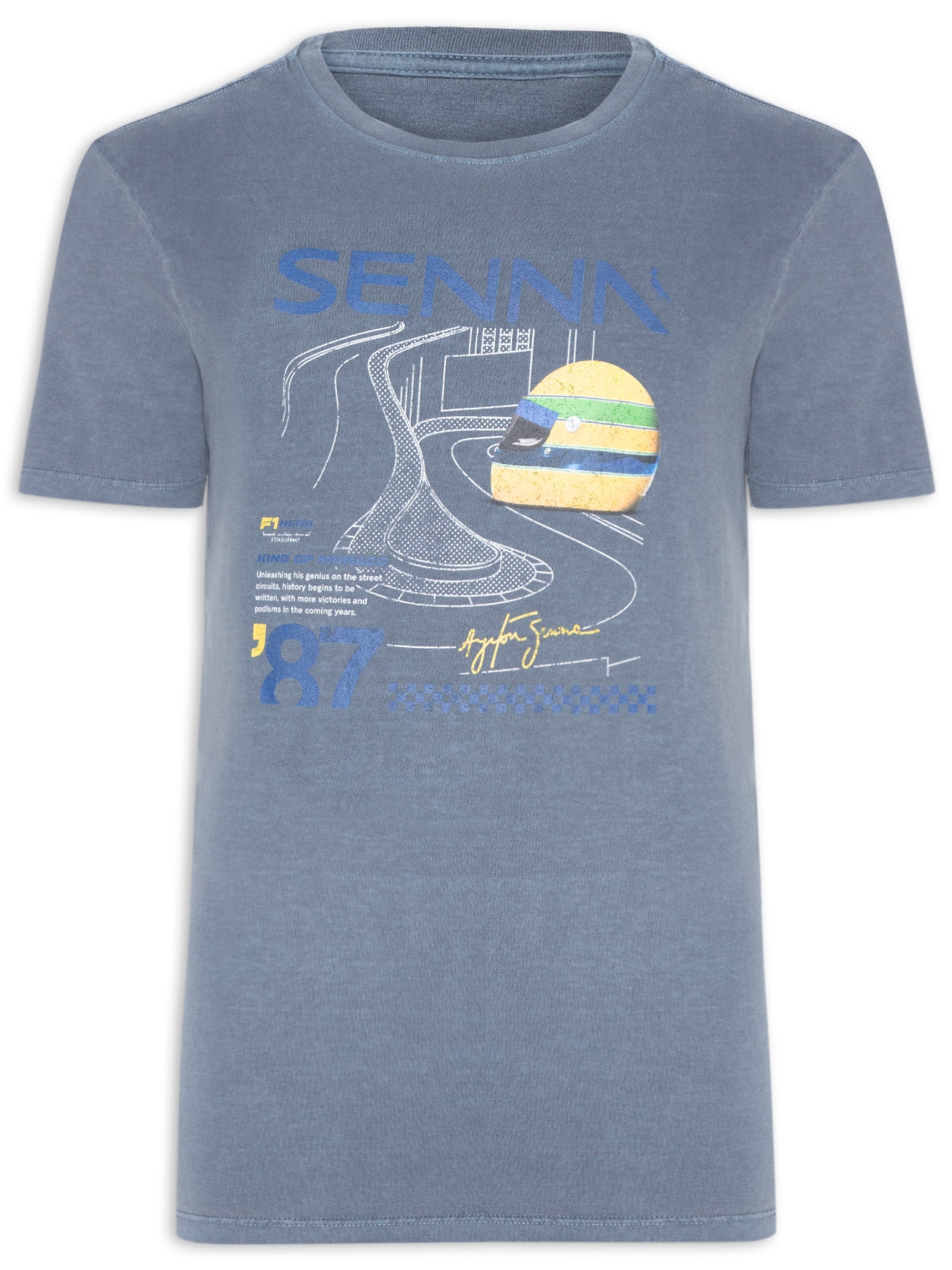 Camiseta Masculina Estampada Senna King Of Monaco Azul Reserva