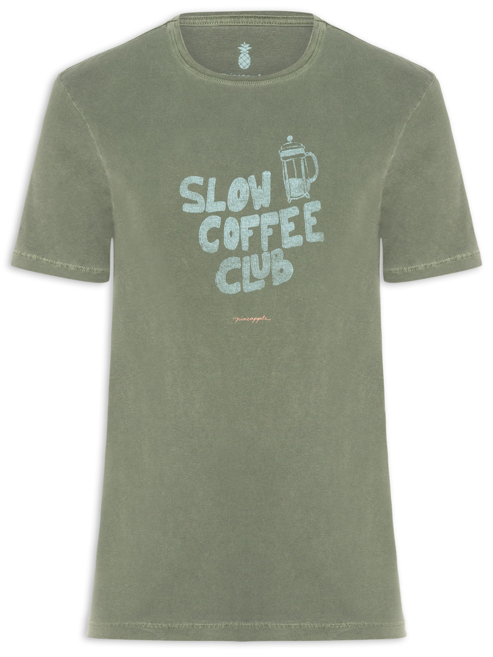 Camiseta Masculina Estampada Slow Coffee Verde Pineapple