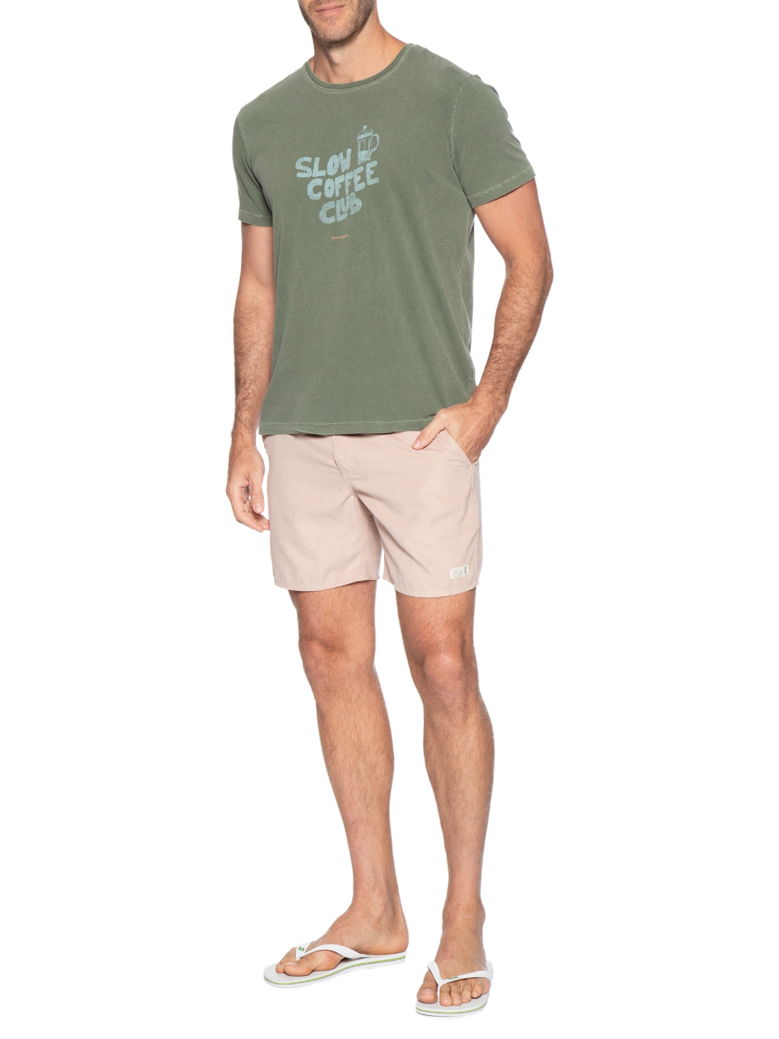 Camiseta Masculina Estampada Slow Coffee Verde Pineapple