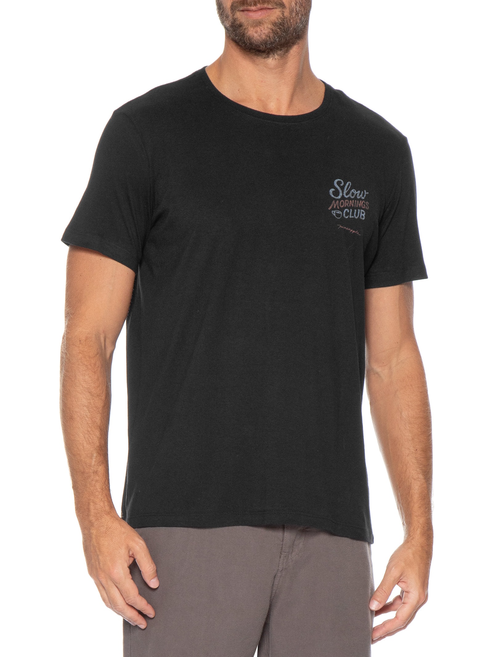 Camiseta Masculina Estampada Slow Morning Club Preto Pineapple