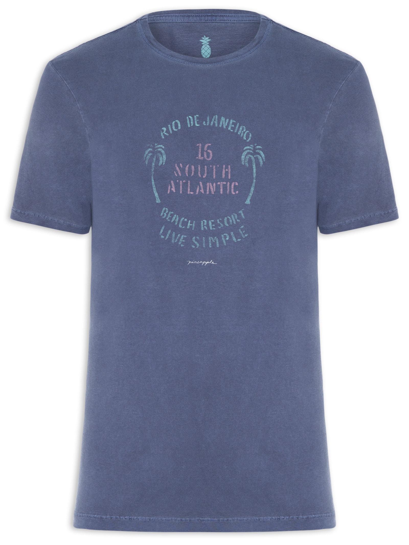 Camiseta Masculina Estampada South Atlan Azul Pineapple