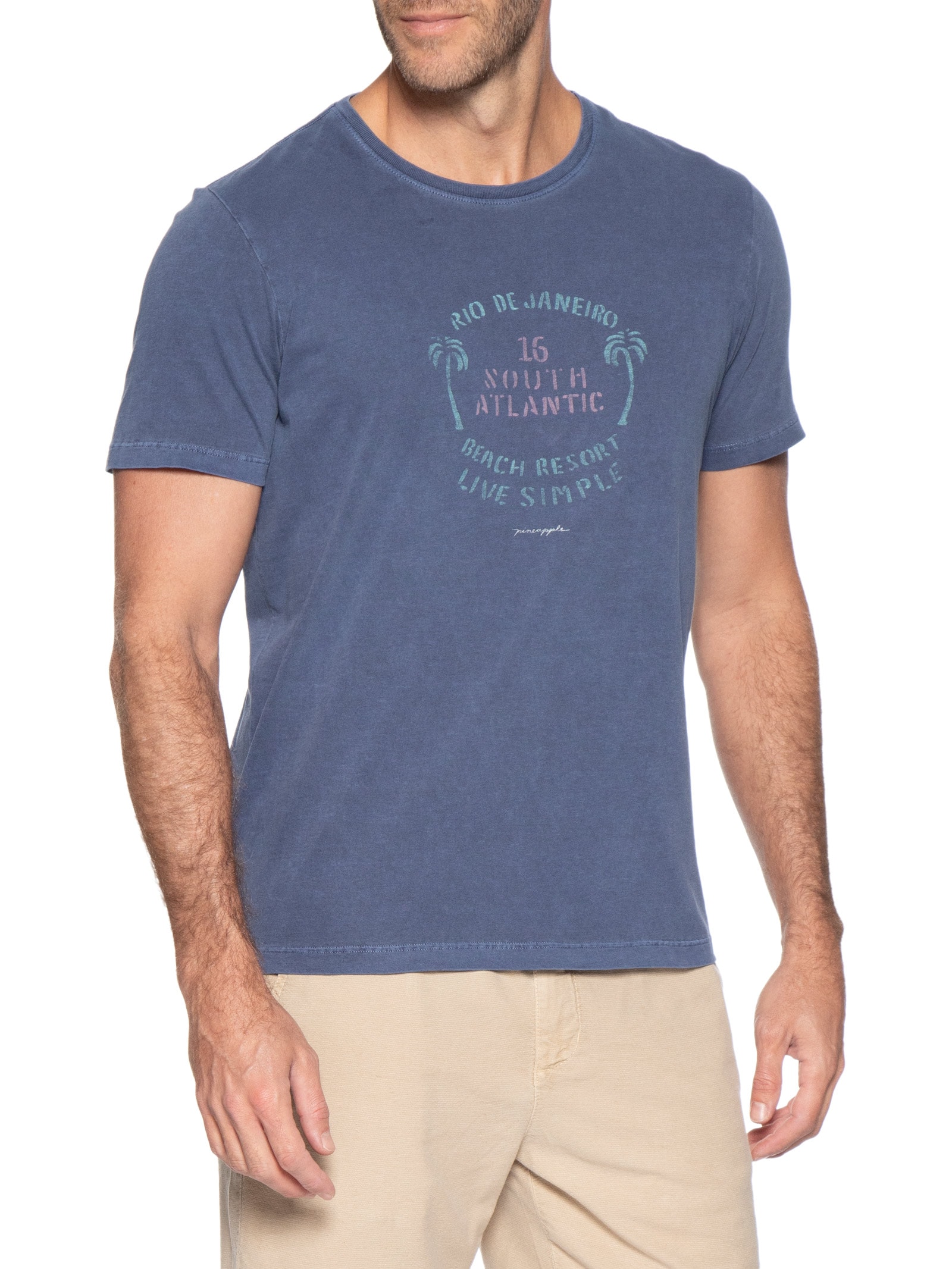 Camiseta Masculina Estampada South Atlan Azul Pineapple