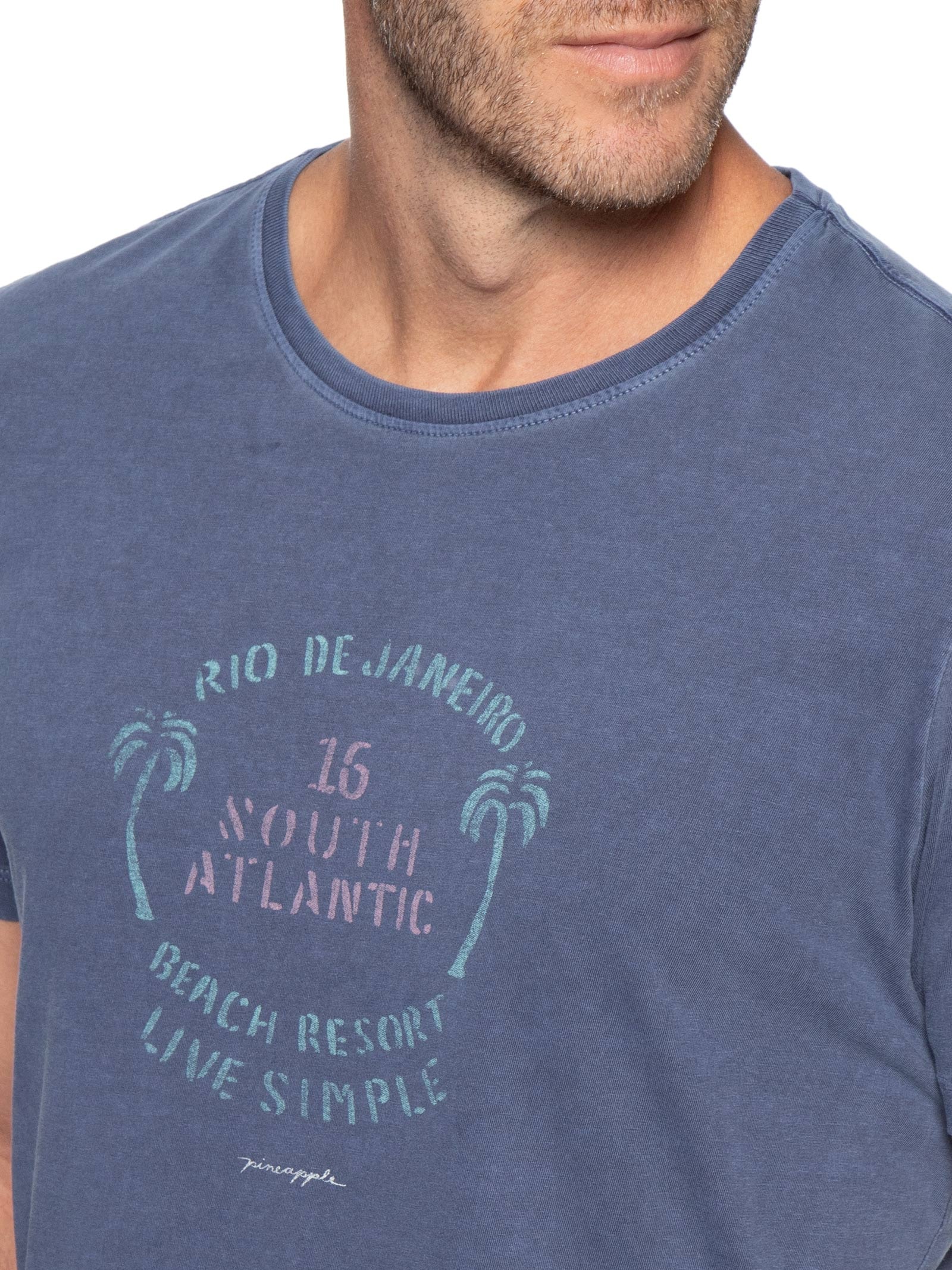 Camiseta Masculina Estampada South Atlan Azul Pineapple