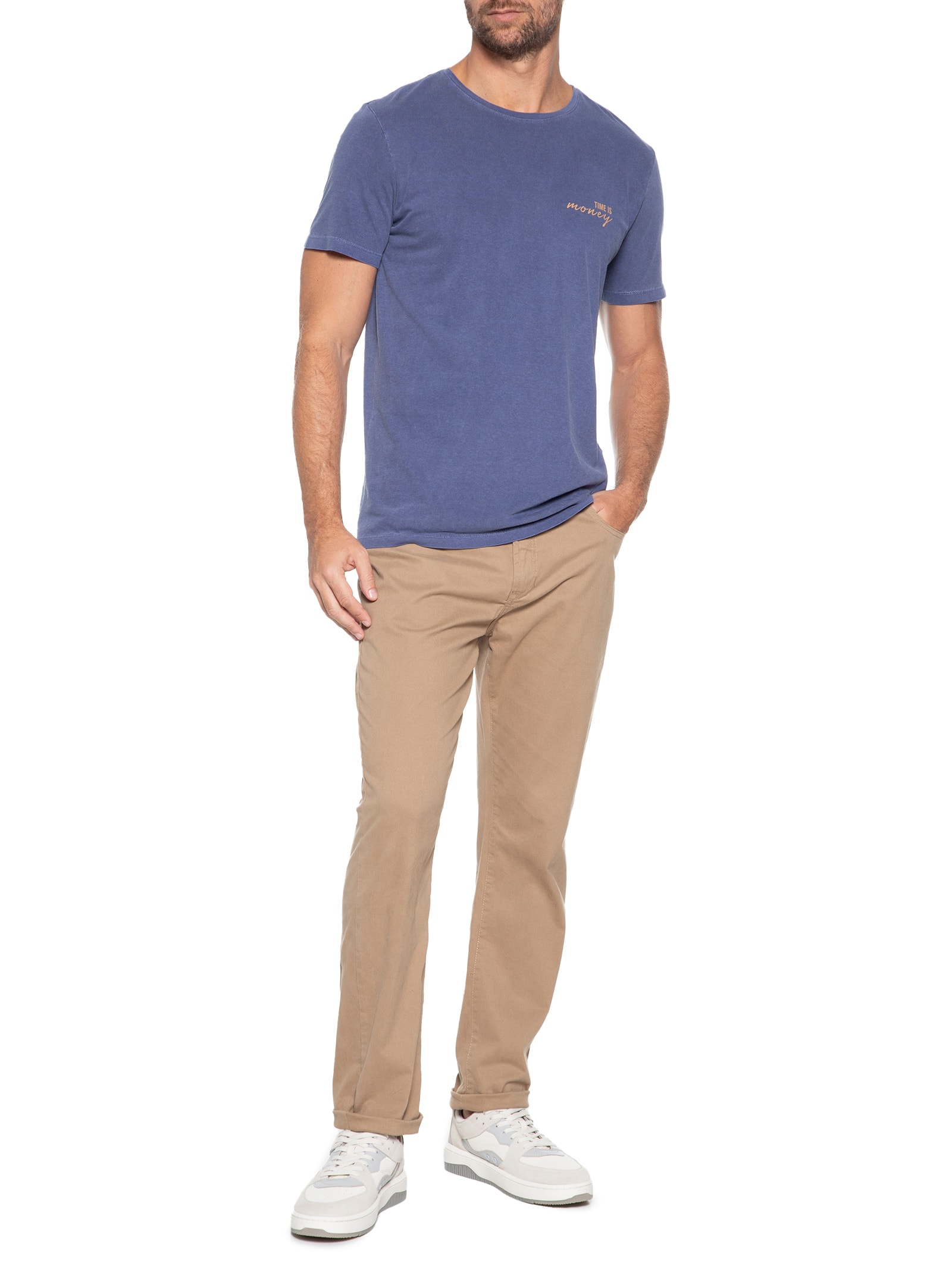 Camiseta Masculina Estampada Time Is Money Azul Sergio K