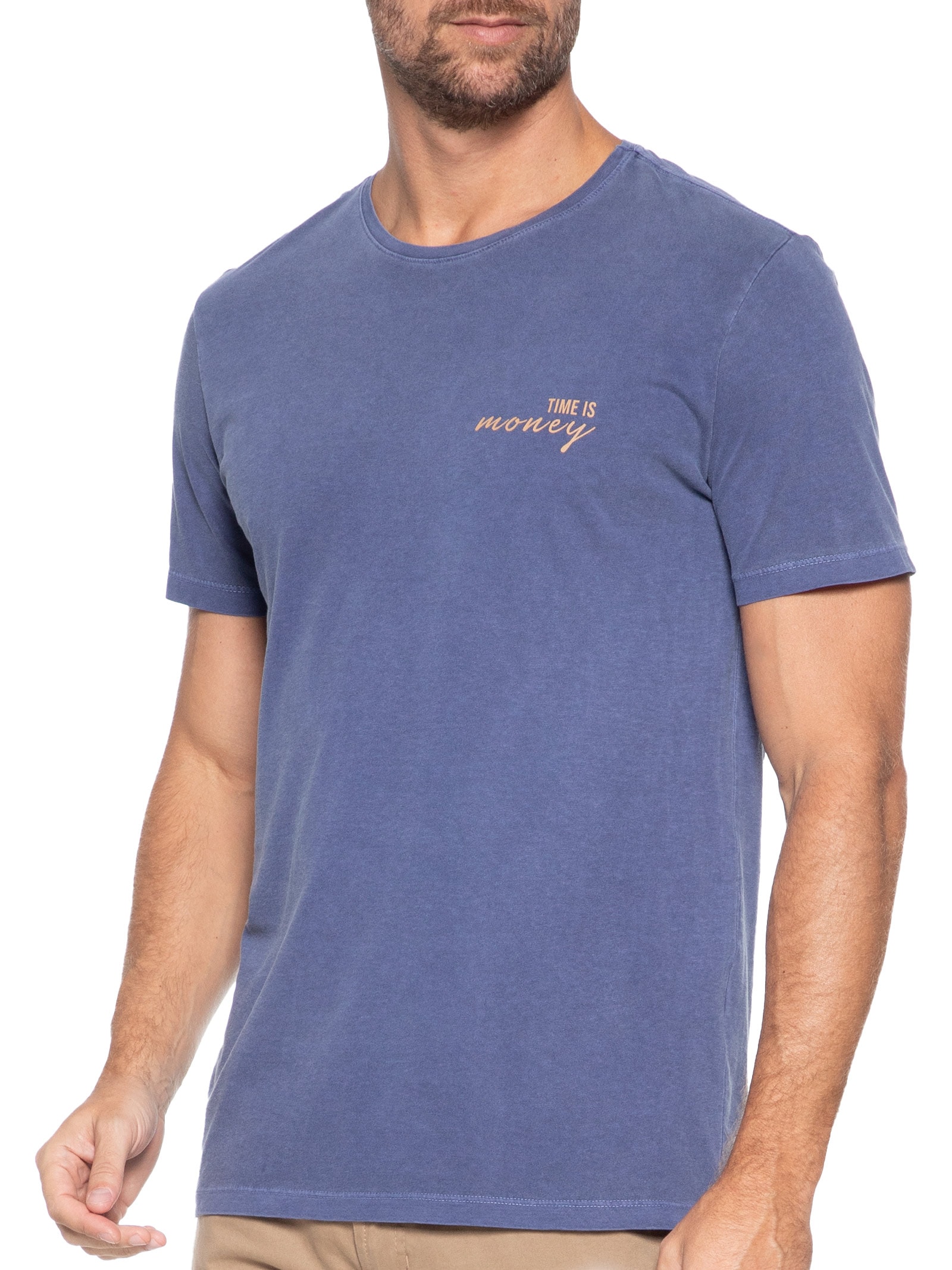 Camiseta Masculina Estampada Time Is Money Azul Sergio K
