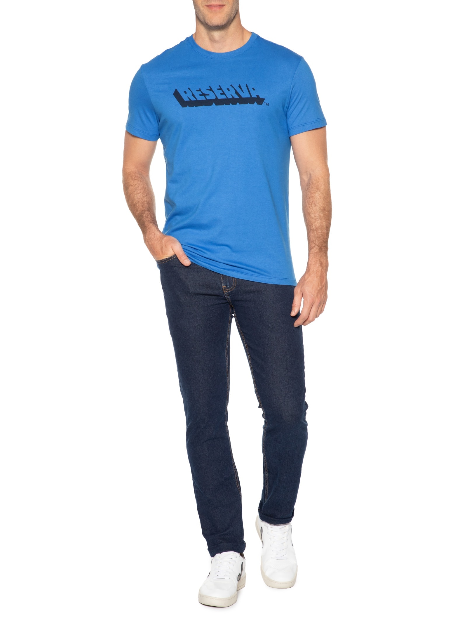 Camiseta Masculina Estampada Vazado Azul Reserva