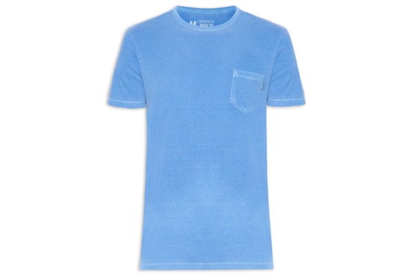 Camiseta Masculina Estonada Com Bolso Gola Careca - Azul