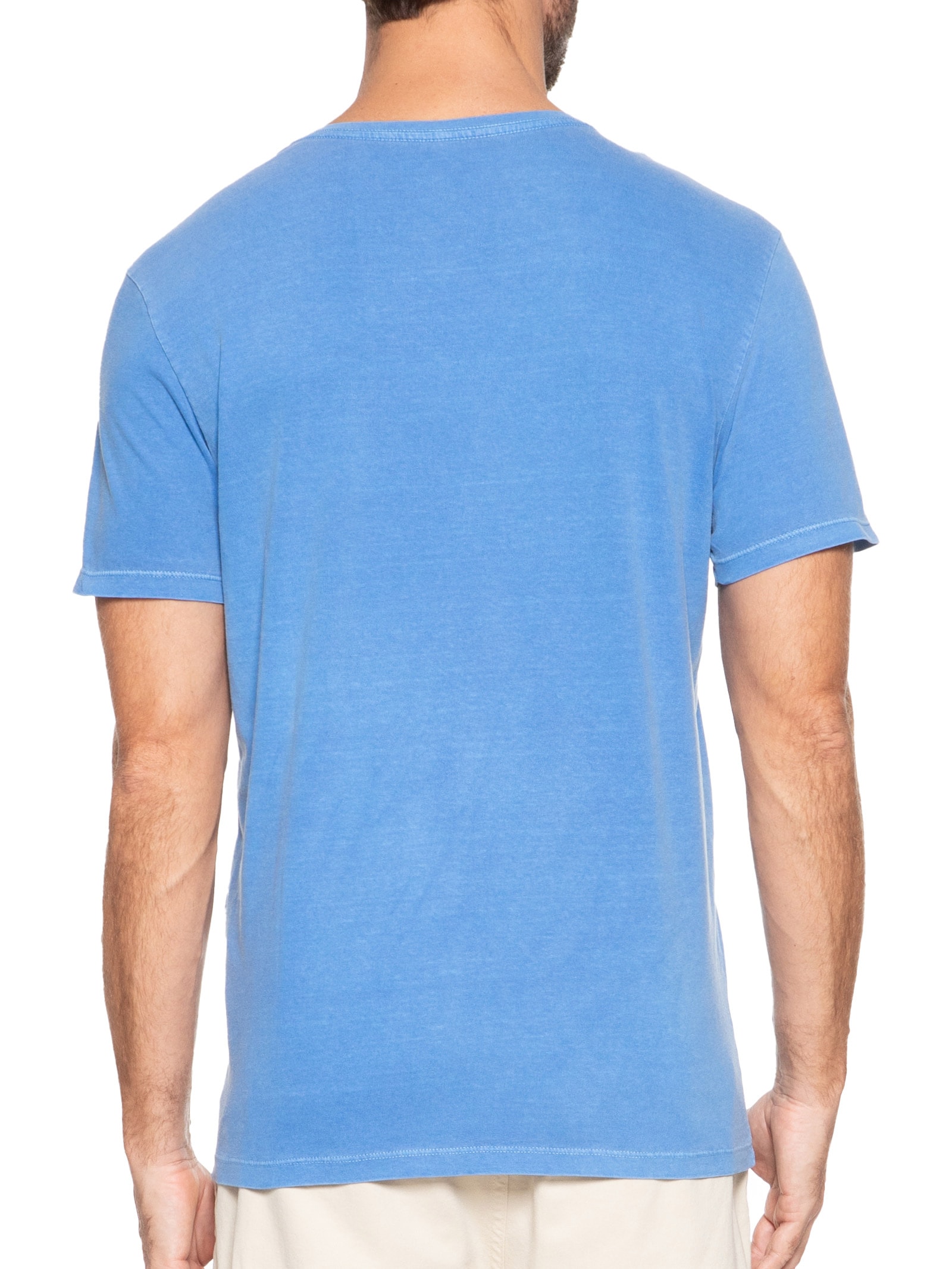 Camiseta Masculina Estonada Com Bolso Gola Careca Azul Sergio K
