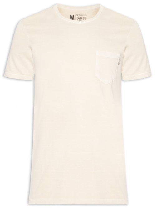 Camiseta Masculina Estonada Com Bolso Gola Careca – Bege