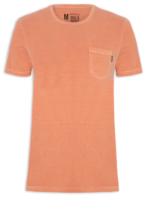Camiseta Masculina Estonada Com Bolso Gola Careca – Laranja