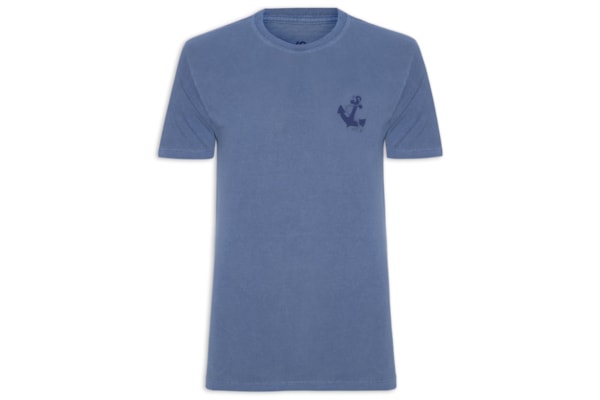 Camiseta Masculina Estonada Estampa De Ancora - Azul