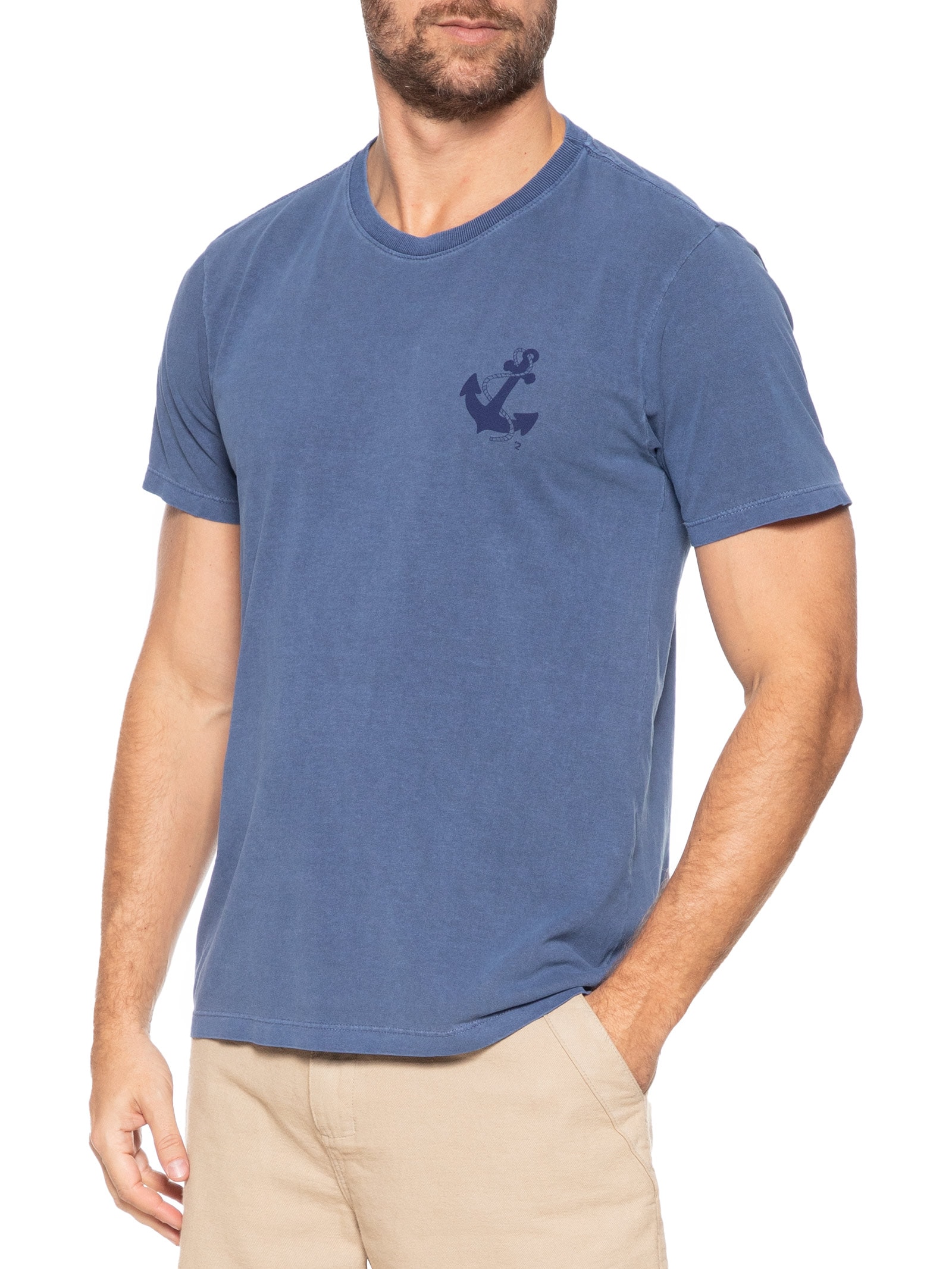 Camiseta Masculina Estonada Estampa De Ancora Azul '2 Essential