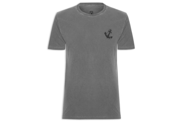 Camiseta Masculina Estonada Estampa De Âncora - Preto