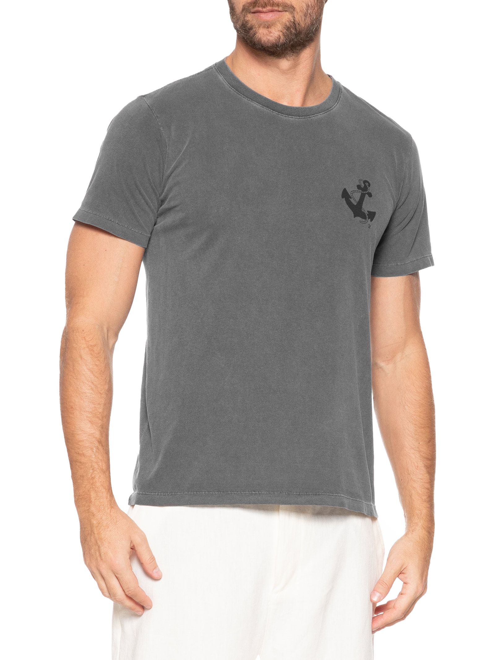 Camiseta Masculina Estonada Estampa De Âncora Preto '2 Essential