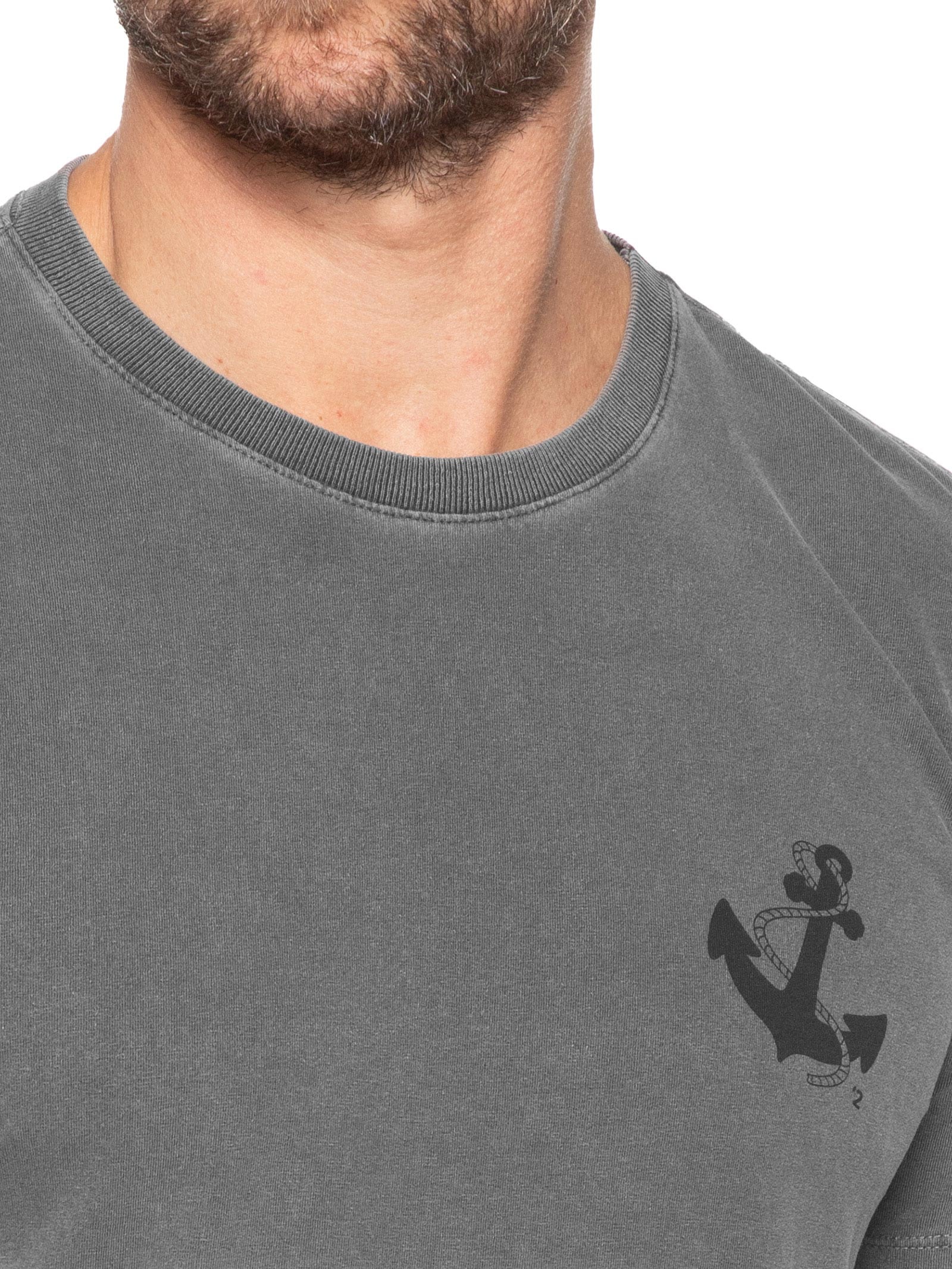 Camiseta Masculina Estonada Estampa De Âncora Preto '2 Essential