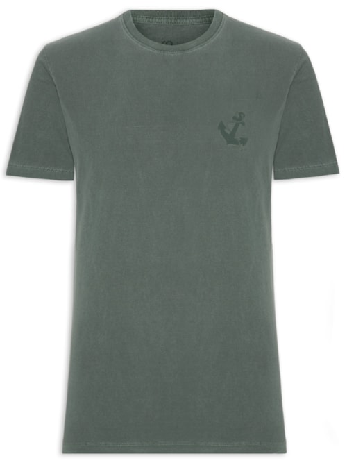 Camiseta Masculina Estonada Estampa De Âncora – Verde