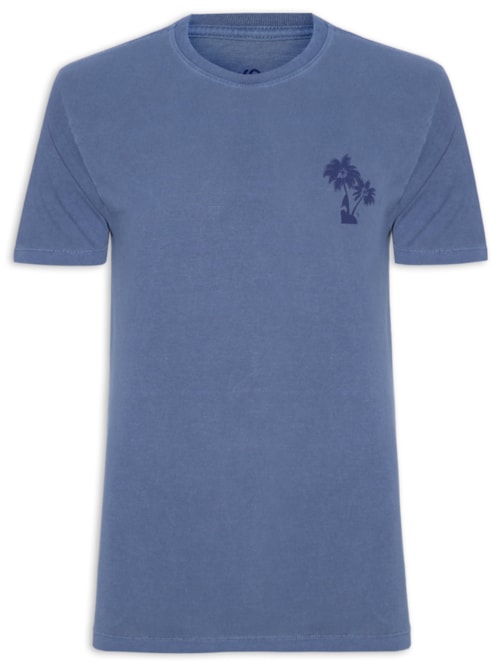 Camiseta Masculina Estonada Estampa De Coqueiros – Azul