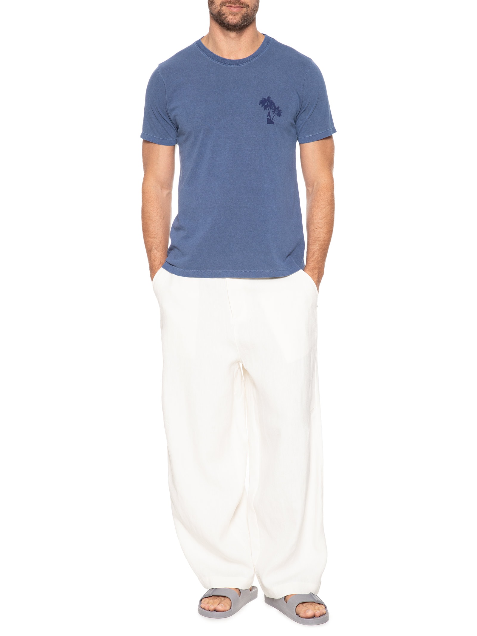 Camiseta Masculina Estonada Estampa De Coqueiros Azul '2 Essential