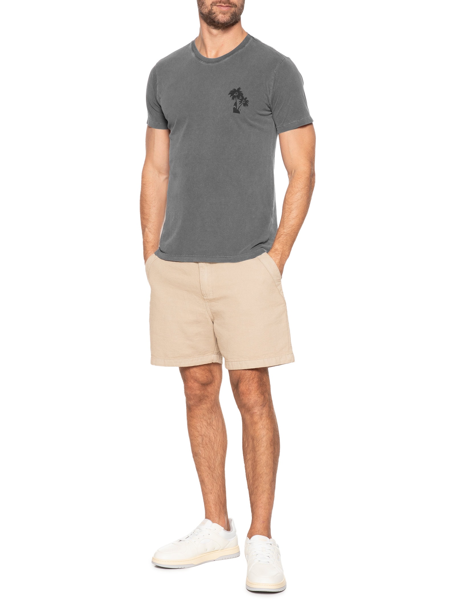 Camiseta Masculina Estonada Estampa De Coqueiros Preto '2 Essential