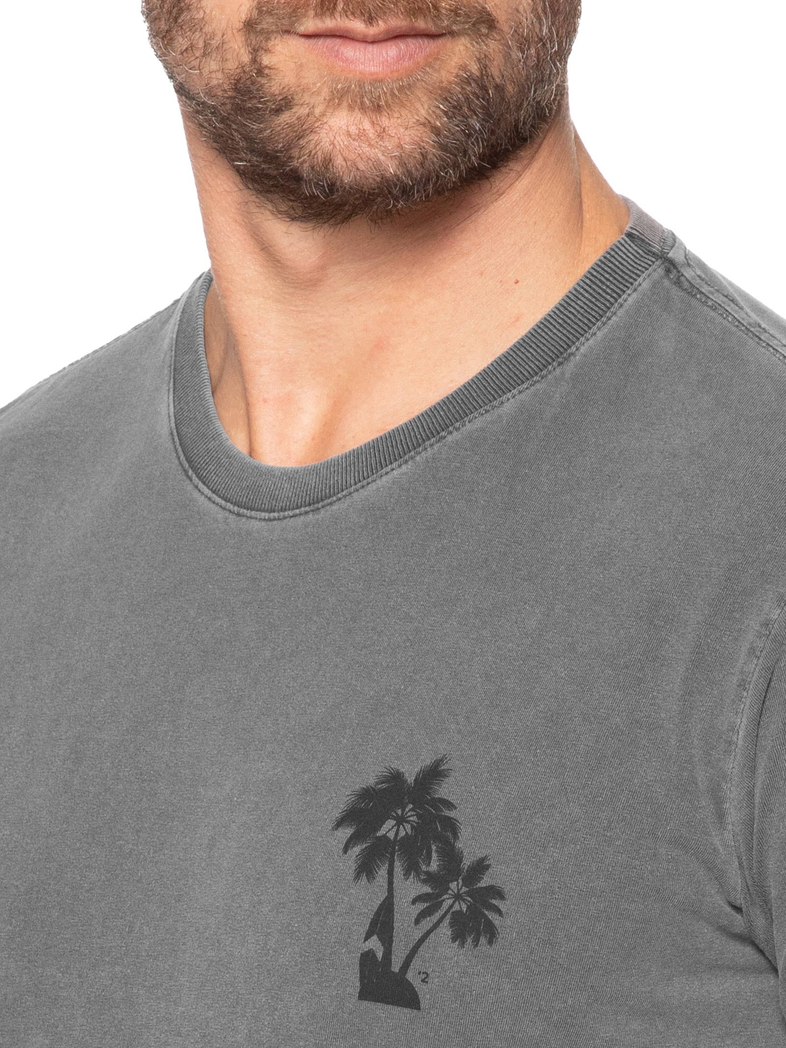 Camiseta Masculina Estonada Estampa De Coqueiros Preto '2 Essential