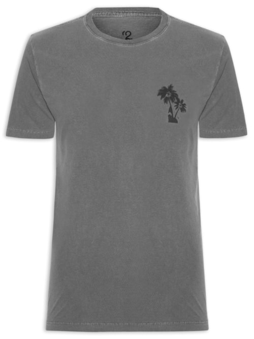 Camiseta Masculina Estonada Estampa De Coqueiros - Preto