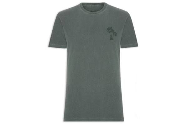 Camiseta Masculina Estonada Estampa De Coqueiros - Verde