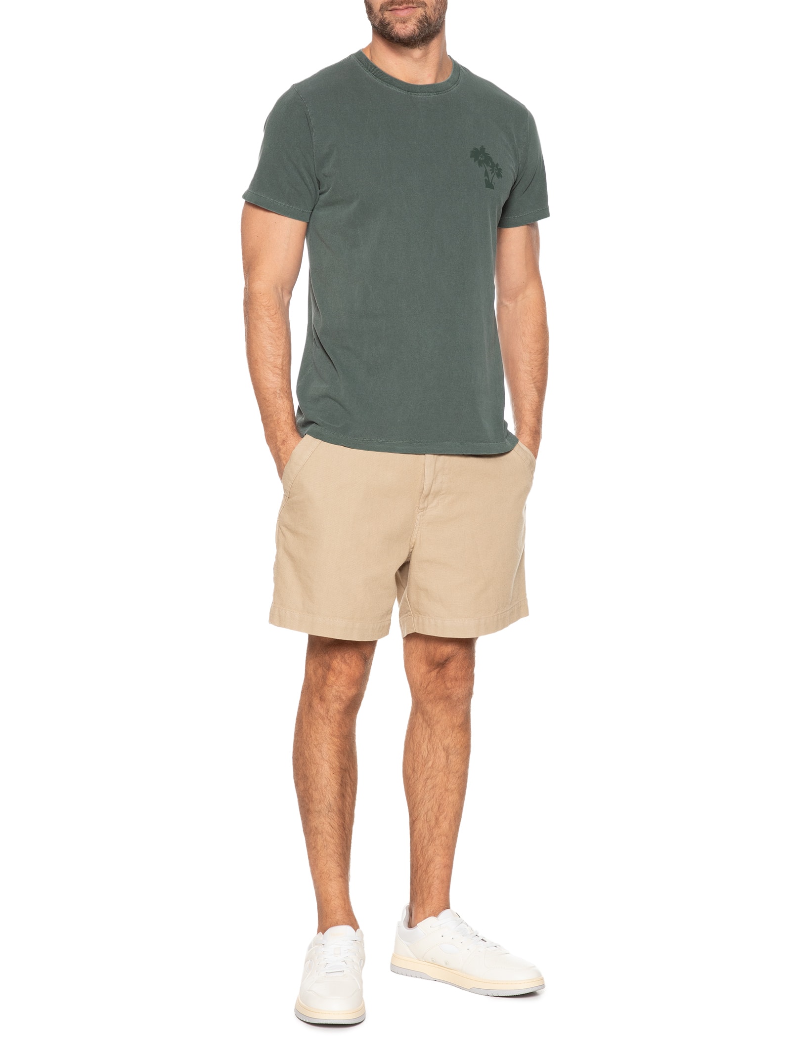 Camiseta Masculina Estonada Estampa De Coqueiros Verde '2 Essential