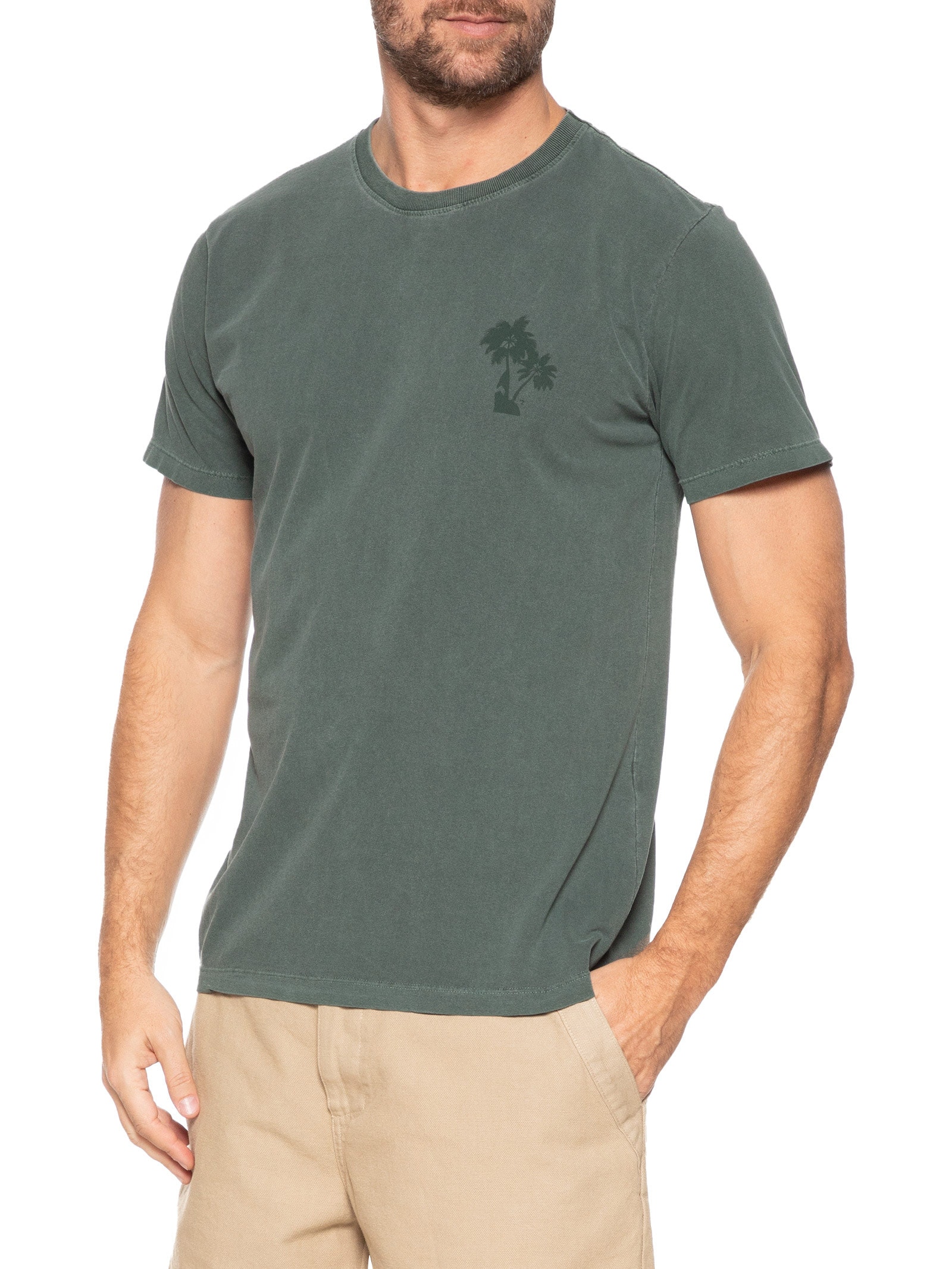 Camiseta Masculina Estonada Estampa De Coqueiros Verde '2 Essential