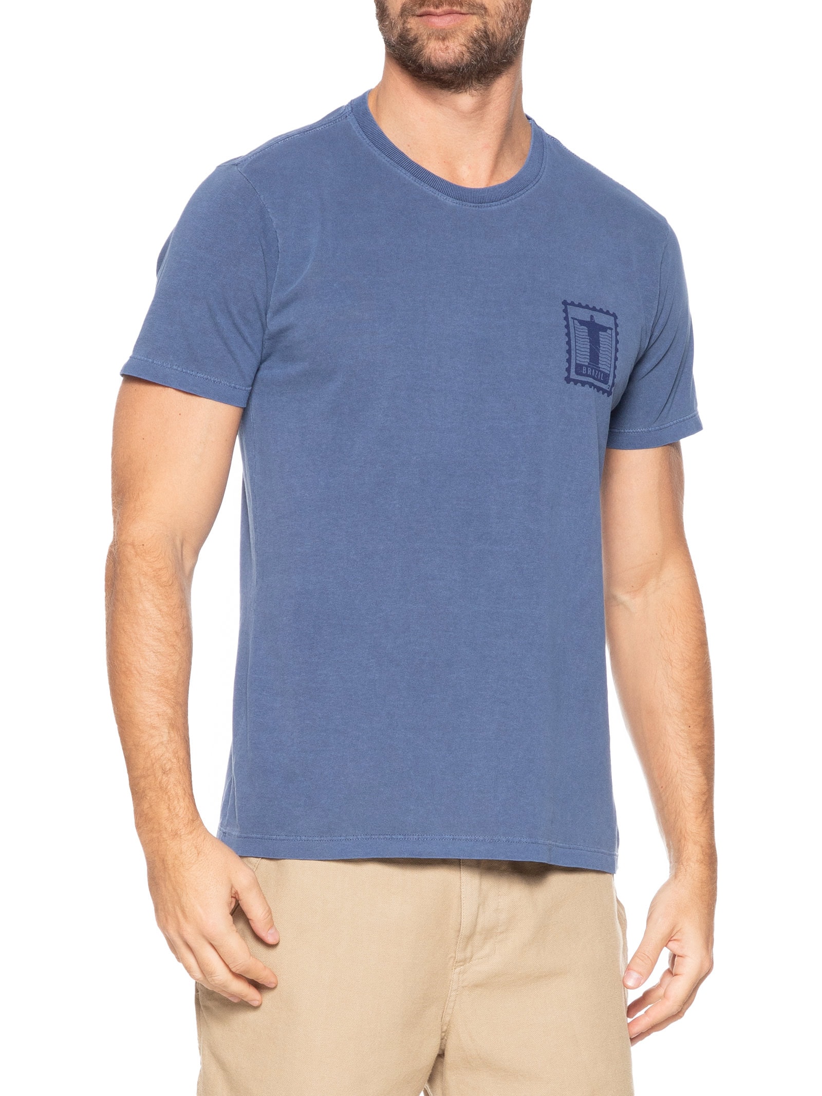 Camiseta Masculina Estonada Estampa Rio Brazil Azul '2 Essential