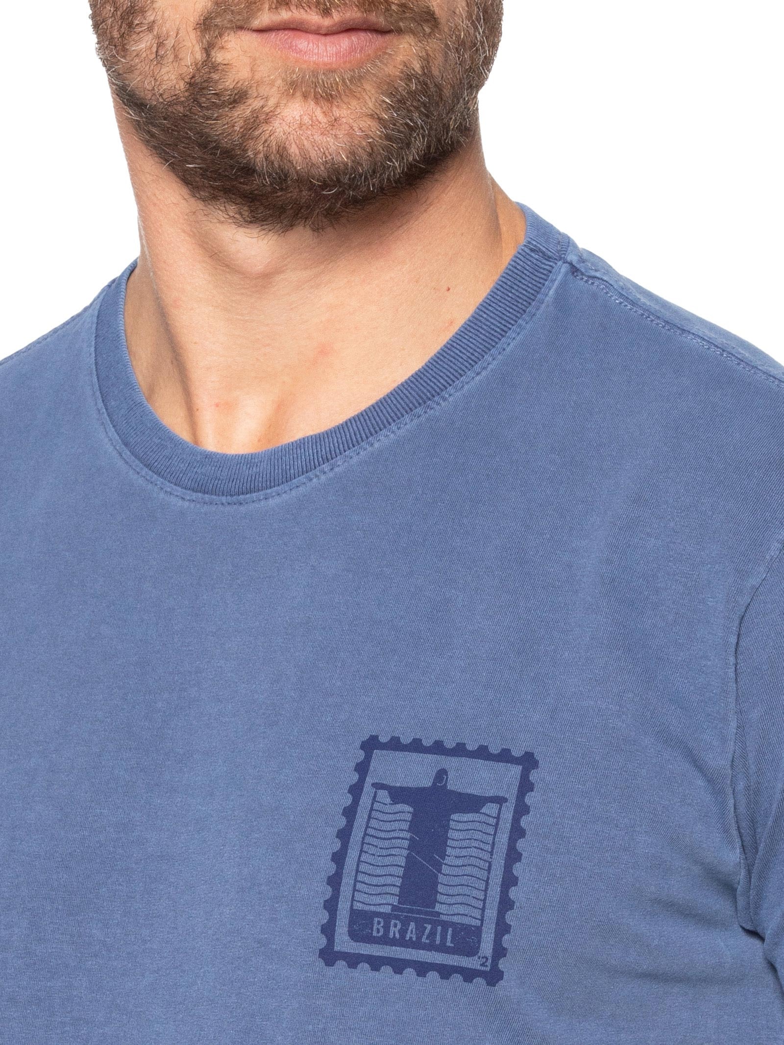 Camiseta Masculina Estonada Estampa Rio Brazil Azul '2 Essential
