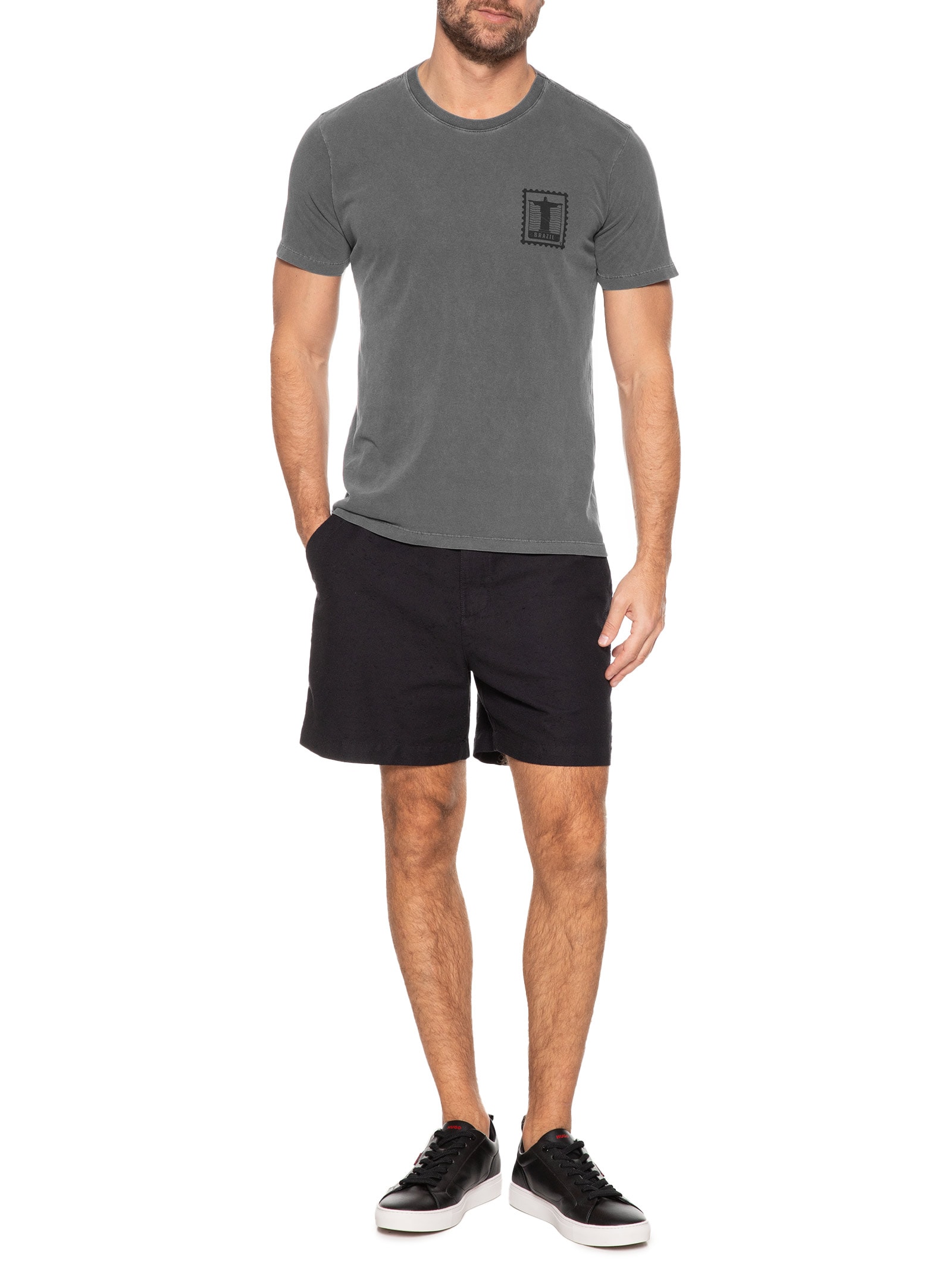 Camiseta Masculina Estonada Estampa Rio Brazil Preto '2 Essential