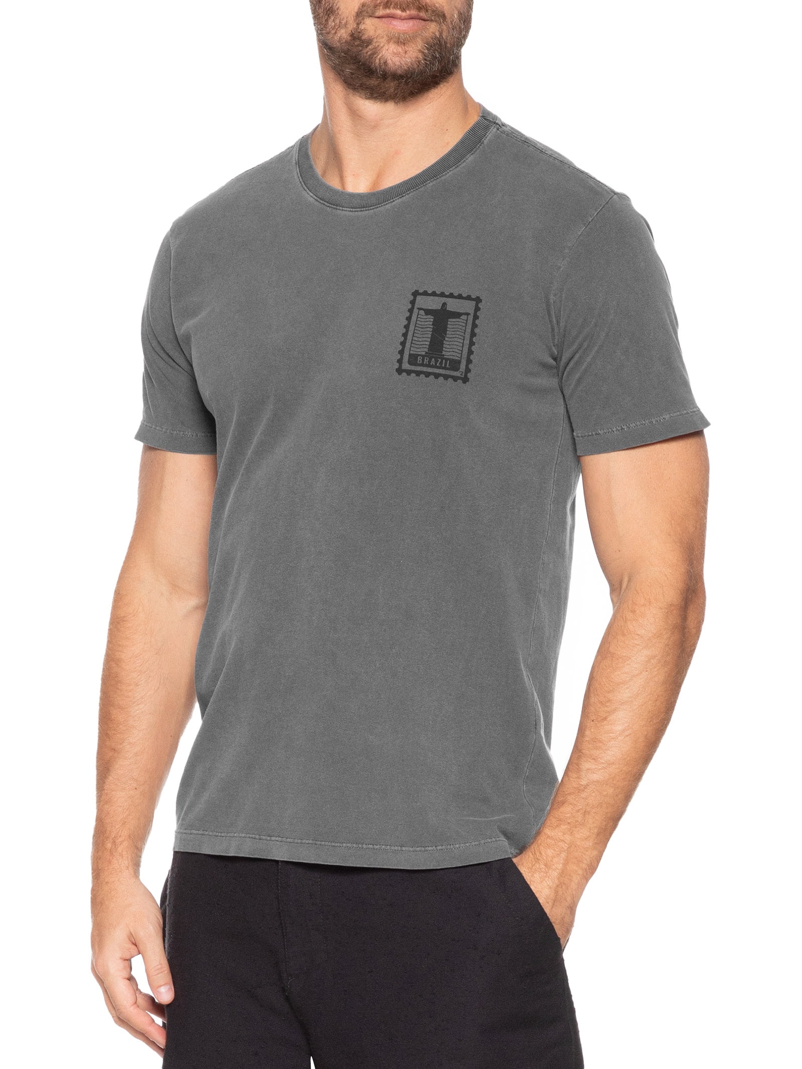 Camiseta Masculina Estonada Estampa Rio Brazil Preto '2 Essential