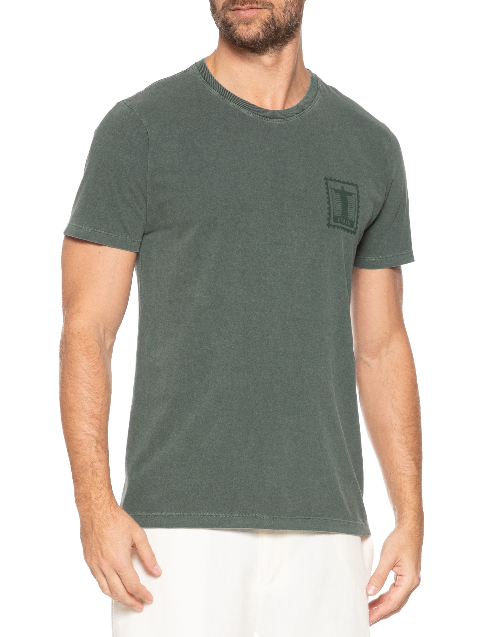 Camiseta Masculina Estonada Estampa Rio Brazil Verde '2 Essential