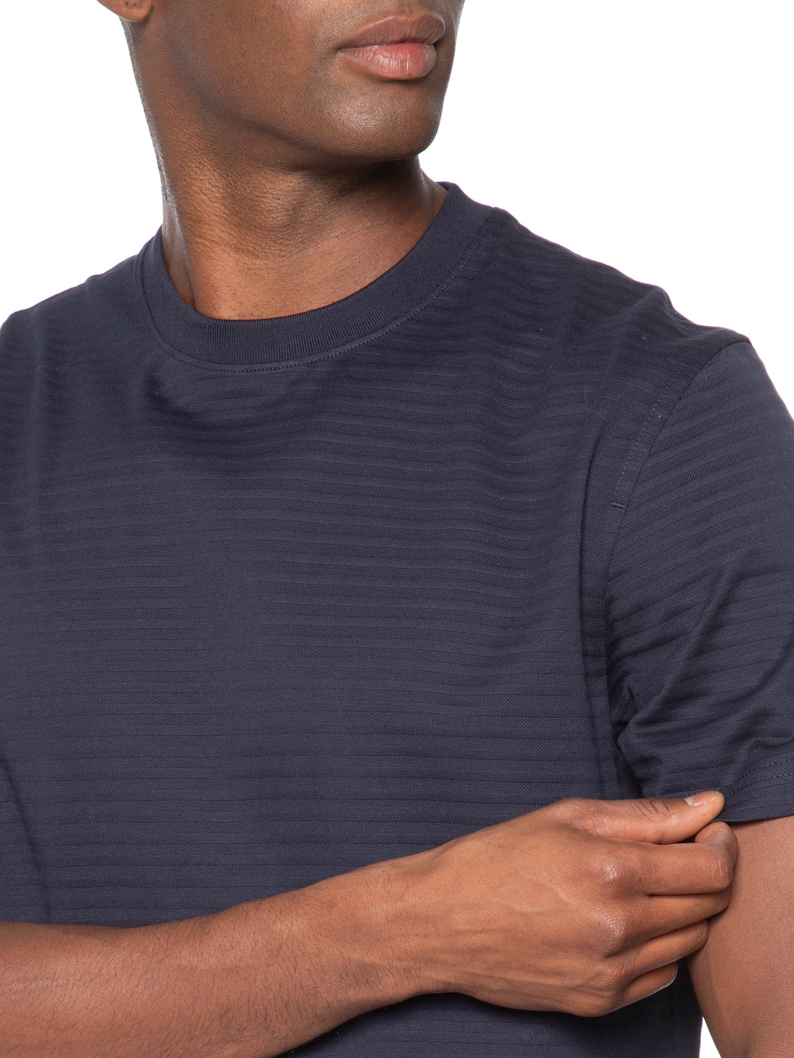 Camiseta Masculina Fio 80 Mercerizado Texturizada Azul Aramis