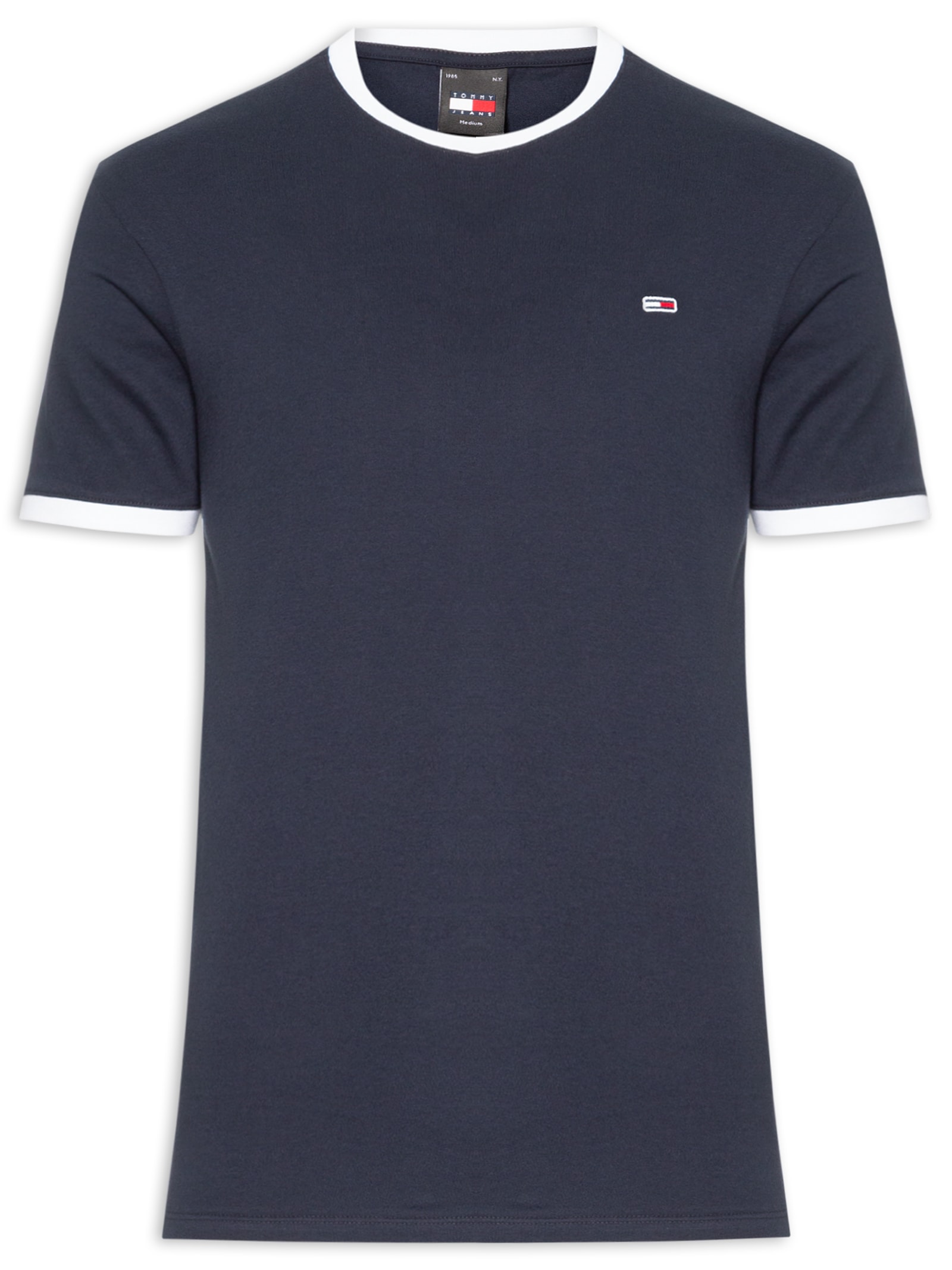 とみー Tommy Jeans - Camiseta Masculina Flag Ringer Regular Fit - Azul