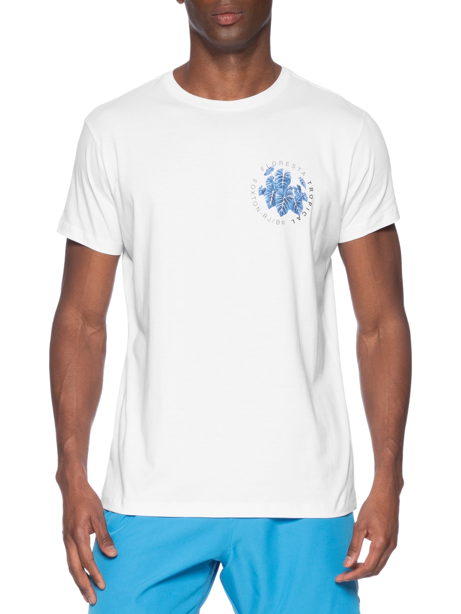 Camiseta Masculina Floresta Aquarela Peito Branco Foxton