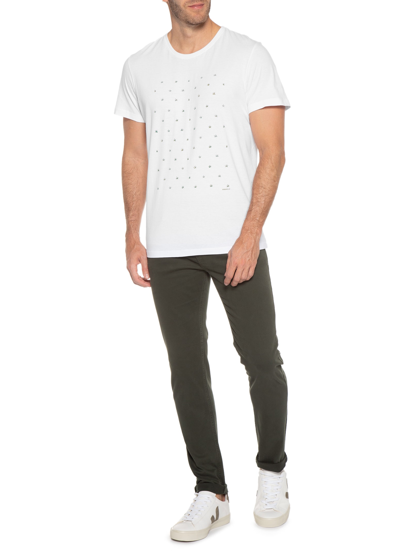 Camiseta Masculina Folhas Hemp Branco Armadillo