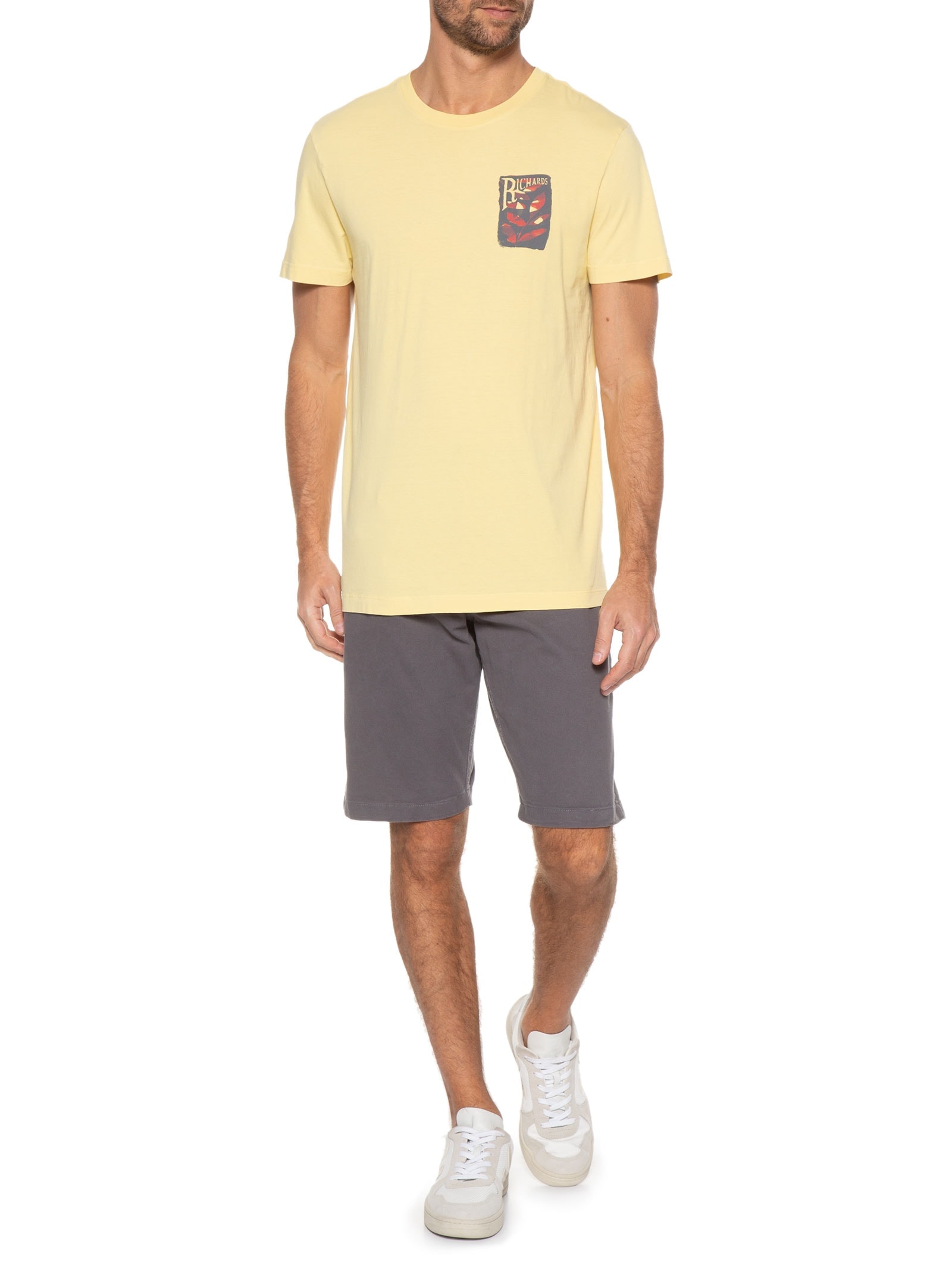 Camiseta Masculina Folhas Peito Amarelo Richards